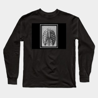 Black and White Skeleton Rib Cage Long Sleeve T-Shirt